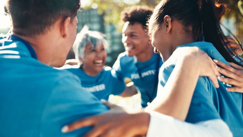 A huddled group of people